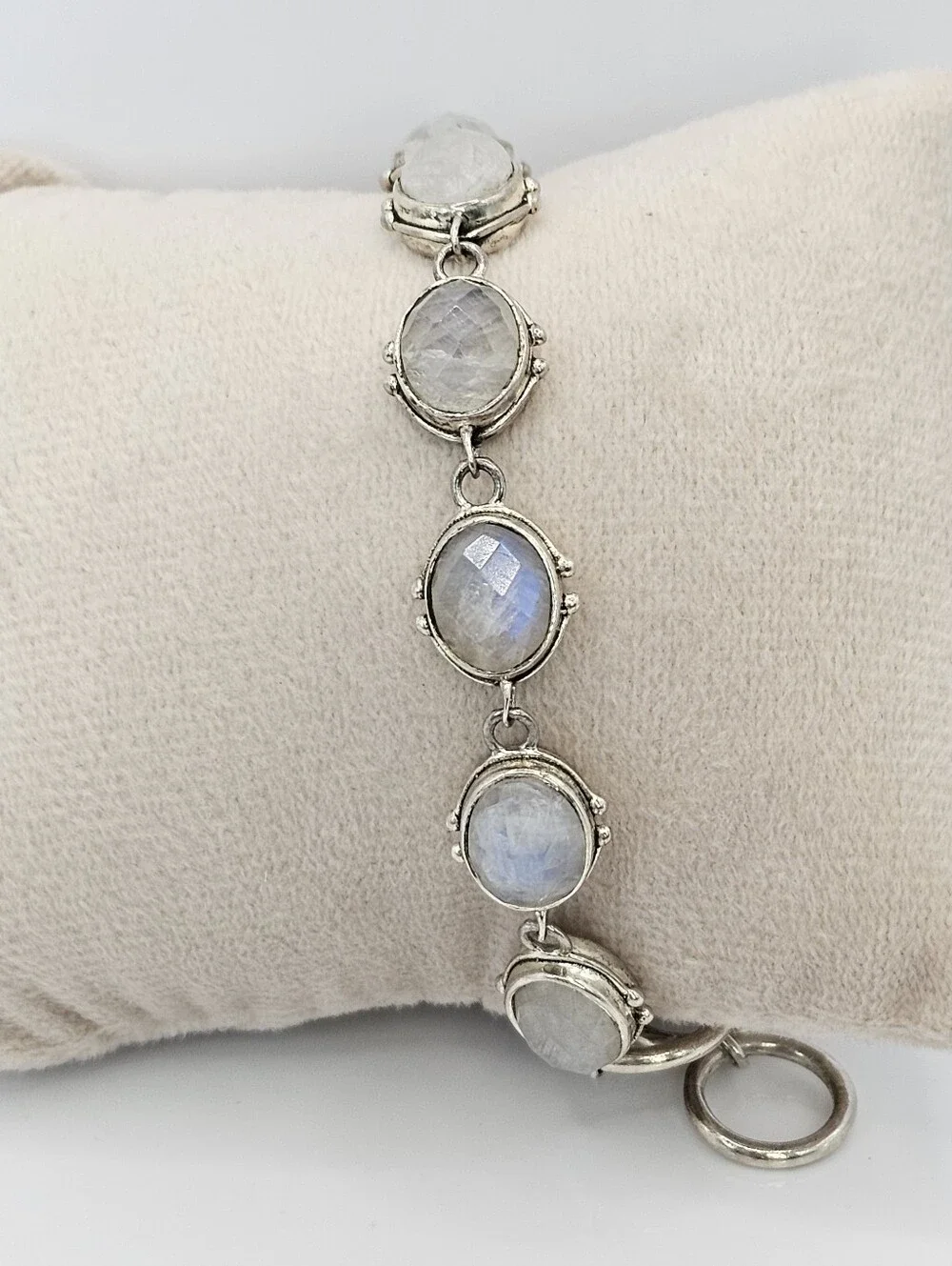 Genuine Rainbow Moonstone Sterling Silver Toggle Bracelet!
